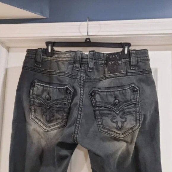 Rock Revival Jeans Mens‎ 42x33 Washed Black Dan Alt Straight Distressed - Picture 4 of 14